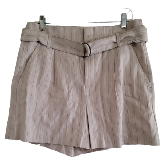 NWT Banana Republic Shorts 12 Linen Cotton Blend Subtle Stripe Belted High Rise - Picture 1 of 8